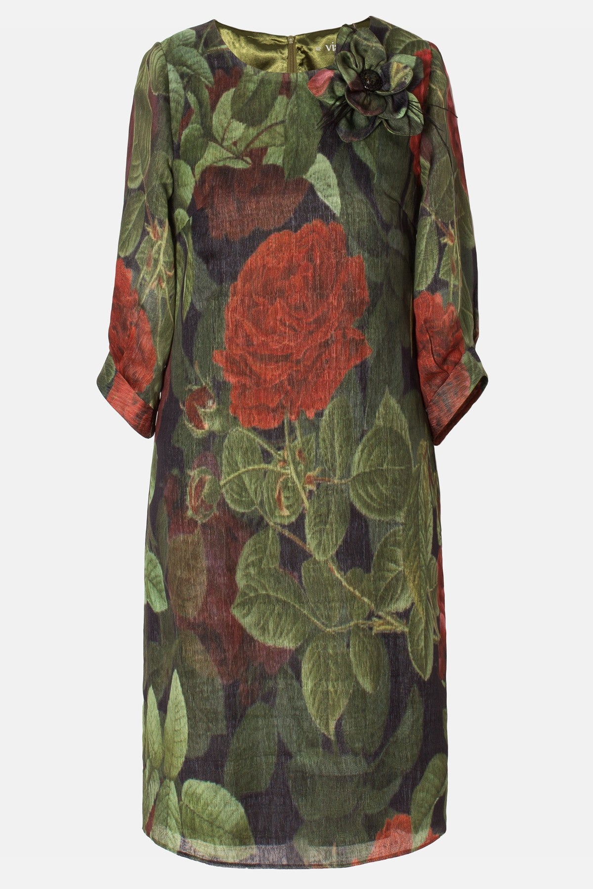 Rochie midi din voal cu imprimeu floral și aplicație decorativă