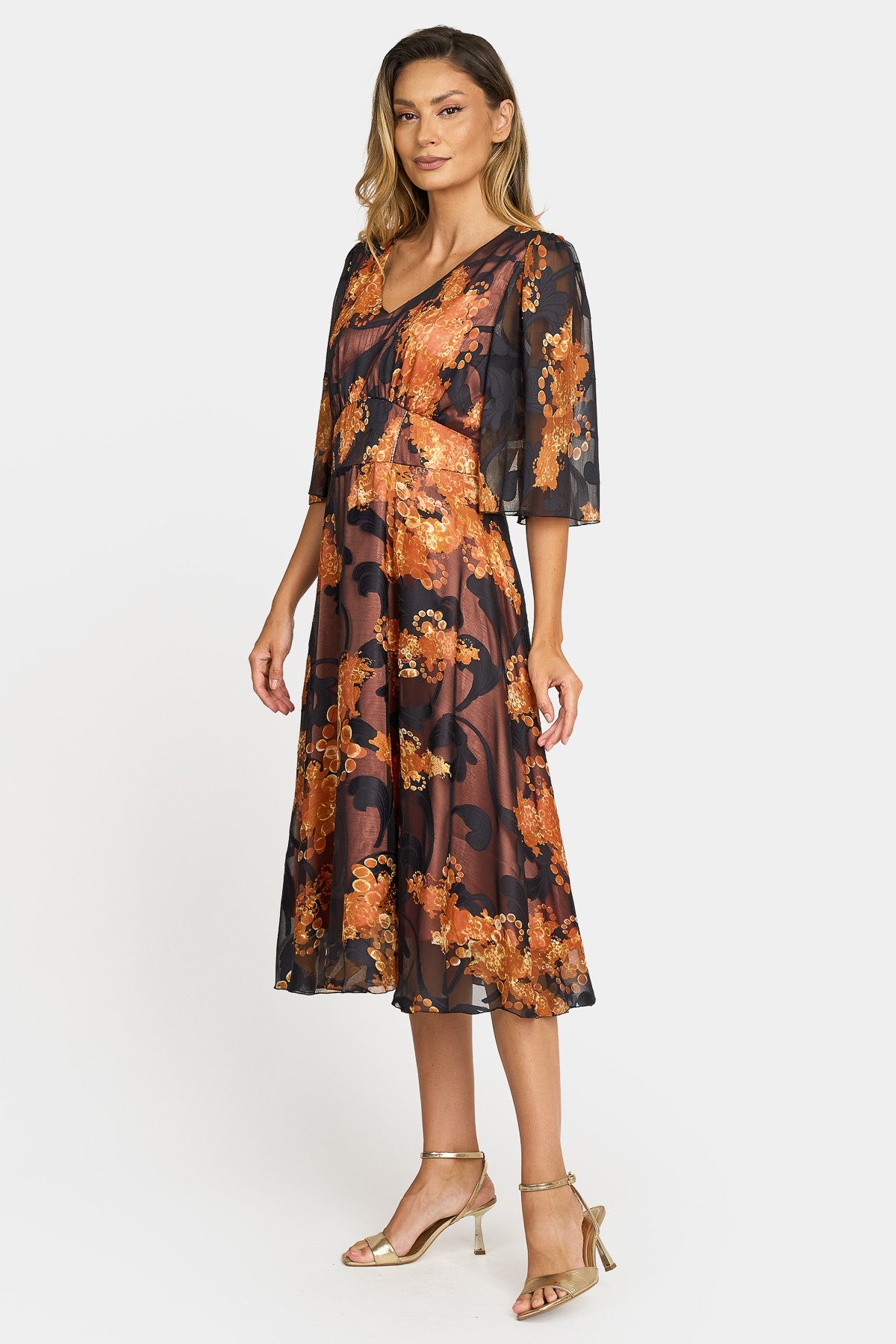 Rochie midi din voal cu imprimeu floral