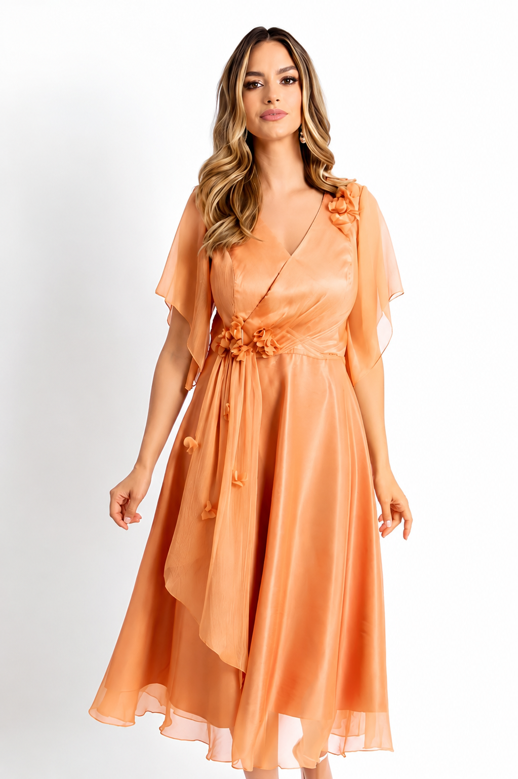 Rochie midi petrecută cu aplicații florale