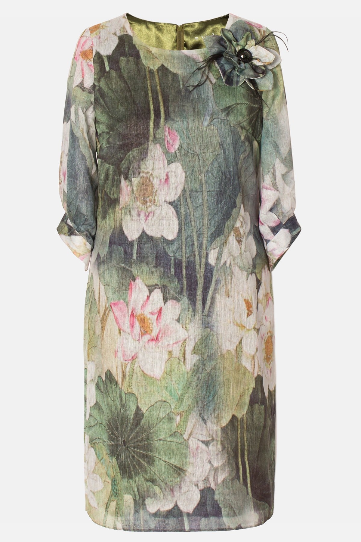 Rochie midi din voal cu imprimeu floral și aplicație decorativă 2